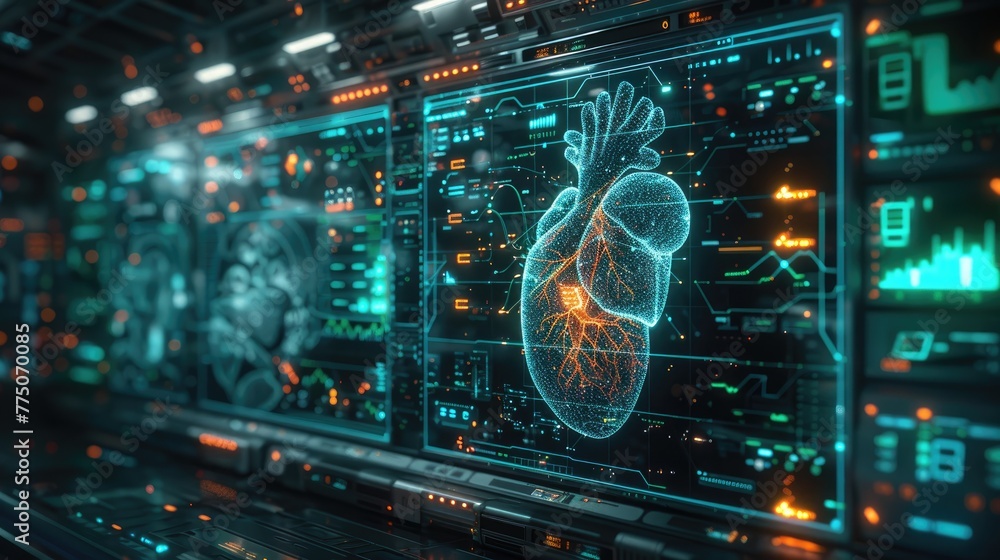 Aufkleber graphic design of a digital interface displaying vital signs in real-time, futuristic hud elements, 