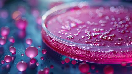 Hyper-detailed macro photography of bacteria on a petri dish, vibrant unnatural colors, - obrazy, fototapety, plakaty