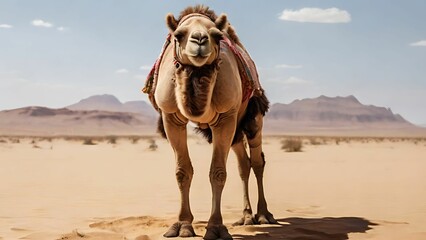 Camel is standing in the desert