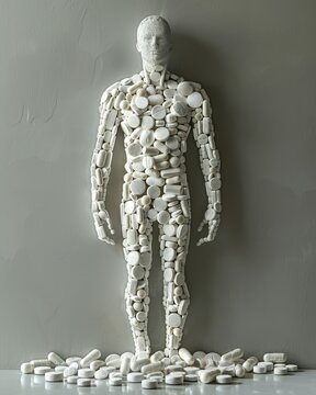 Pills arranged to form the shape of a human figure, conceptual image