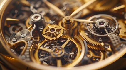 A close-up of the complex and precise mechanics inside the movement of a luxury watch, showcasing the art of horology.