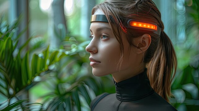 Wearable biofeedback technology monitoring stress levels in real-time, health and wellness concept