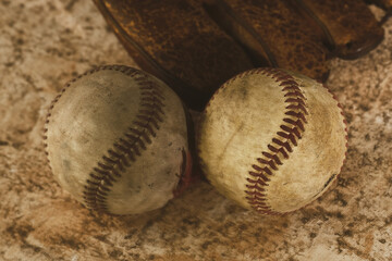 Old retro baseball background with dirty balls used from game closeup. - 775071836