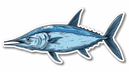 A sticker of a blue fish on white background, AI