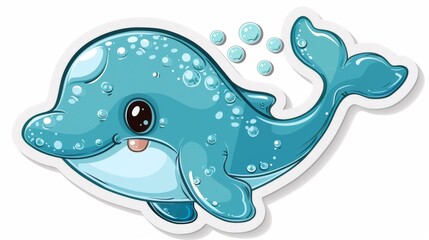 Fototapeta premium A cartoon dolphin with bubbles on its head and tail, AI