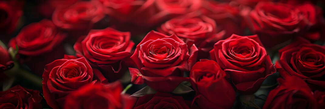 Closeup view of blooming red roses on a black background, perfect for the holiday season or special occasions
