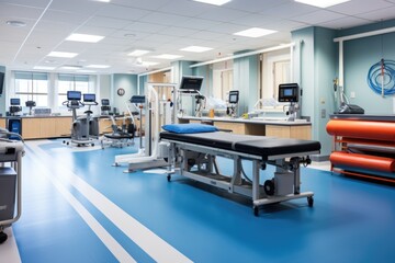Fototapeta na wymiar Modern Hospital room with beds and medical equipment in the hospital