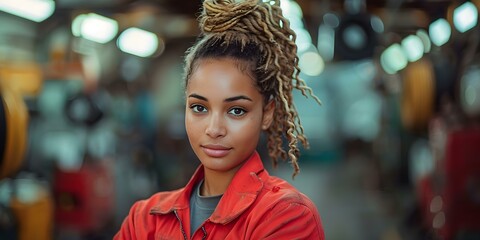 Woman mechanic repairing a car engine in an auto repair shop. Concept Transportation, Mechanics, Auto Repair, Women in STEM, Workshops