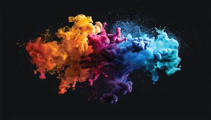 Acrylic blue and red colors in water. Ink blot. Abstract black background. Bright color clouds. Splash of color paint, water or smoke on dark background.