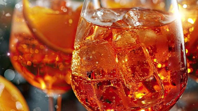 italian spritz cocktail in big glasses with orange on dark background