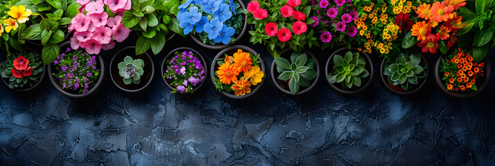 Obraz na płótnie Canvas Top view of flower pots garden home backyard , Flower for sale 