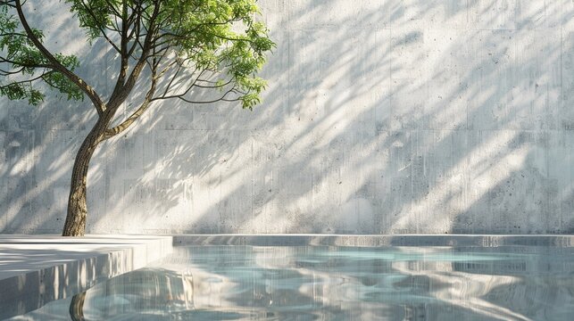 Nature-Inspired Concrete Wall Mockup: Reflecting Pool and Tree Shadow