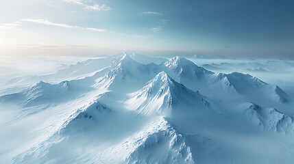 An aerial view of a snow-capped mountain range stretching to the horizon - obrazy, fototapety, plakaty