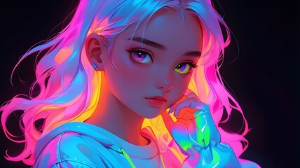 Neon Bliss Basking in the Beauty of a Beautiful Girl.