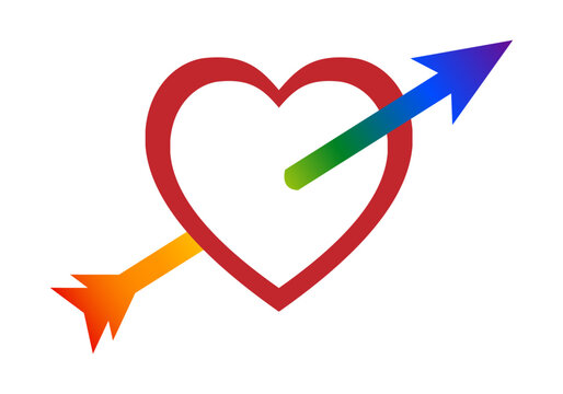 Icono de flechazo con un coraz&oacute;n atravesado por una flecha con la bandera LGTBIQ+. D&iacute;a del orgullo