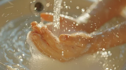Foto op Plexiglas Hands being washed under tap water. © SashaMagic