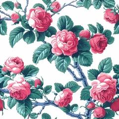Tuinposter Watercolor illustration with a floral pattern depicting roses and other flowers in pastel colors on a white background. Concept: Art, invitations, textile design, branding packaging, holiday cards. © Marynkka_muis