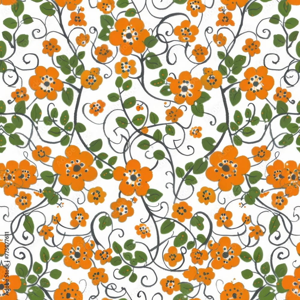 Poster retro pattern with the image of yellow poppies and leaves on a white background with texture. concep