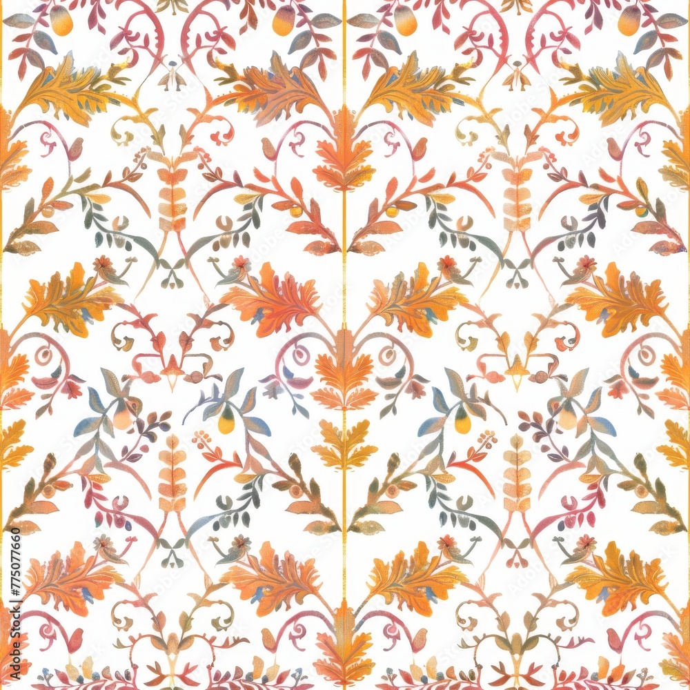 Aufkleber textile pattern with a pattern of multi-colored ornate plants and leaves on a light background. conc