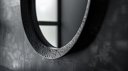 Close-up of a round mirror on a wall