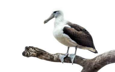 Albatross Perched on a Wooden Limb isolated on transparent Background