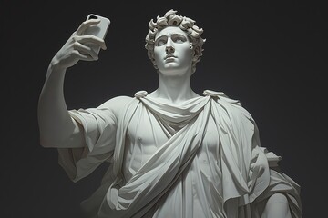 A Greek marble statue of Apollo taking a selfie. 