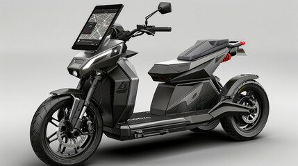 Art concept, two wheeled electric scooter, simple sense of technology,There is a large screen in the front of the car to show map navigation and driving speed, saving line science and technology, rear - obrazy, fototapety, plakaty