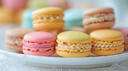 Fototapeta premium Photo of colorful macarons on a plate