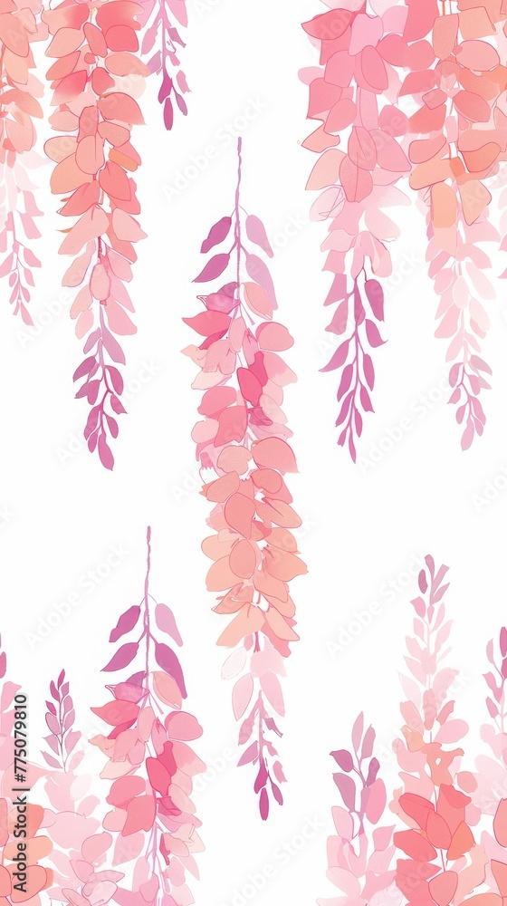 Poster textile pattern with a pattern of multi-colored ornate plants and leaves on a light background. conc