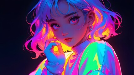 Neon Splendor A Beautiful Girl's Dazzling Shine