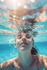 Image of Girl Seeking Peace and Relaxation Submerged in Water. Mental Wellness Concept