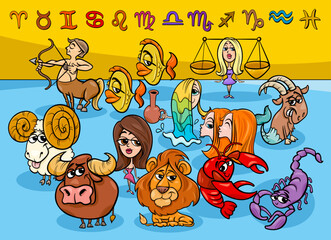 all zodiac signs characters collection cartoon illustration