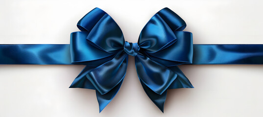 Realistic blue bow and ribbon shiny satin with shadow for decorating greeting cards, gifts, and packages. Perfect for adding an elegant touch to any celebration or event.