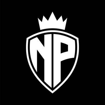 recommend clip art: NP Letter monogram shield and crown outline shape with black and white color design