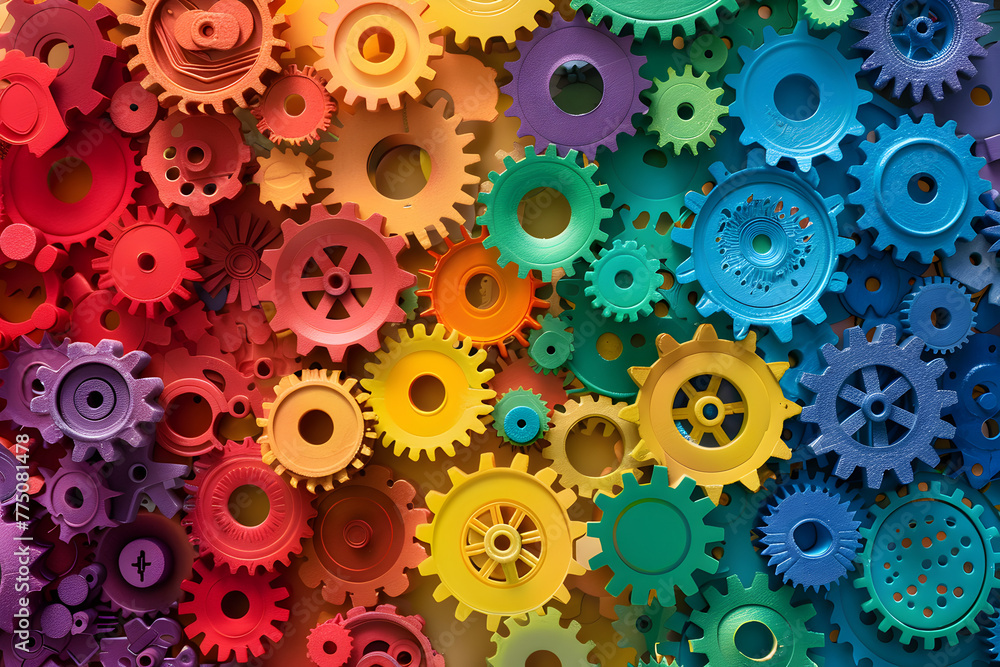 Aufkleber a collection of colorful gears are arranged in a pattern. concept of creativity and innovation, as t