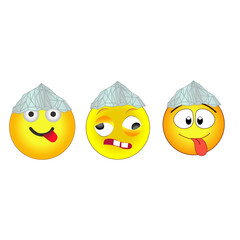 Conspiracy face with tin foil hat emoji with paranoid expression. Suspicion emoticon disbelief. Vector design illustration. Grinning with one large and one small eye.