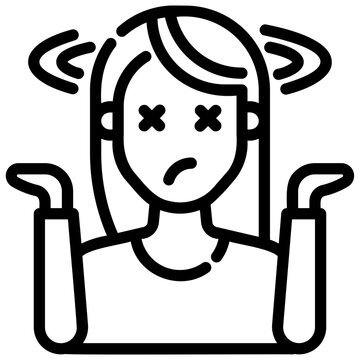 avatar confused women. vector single icon with a dashed line style. suitable for any purpose. for example: website design, mobile app design, logo, etc.