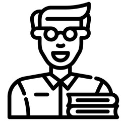 avatar student & books. vector single icon with a dashed line style. suitable for any purpose. for example: website design, mobile app design, logo, etc.