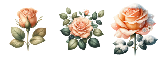 Peach Rose watercolor on white background