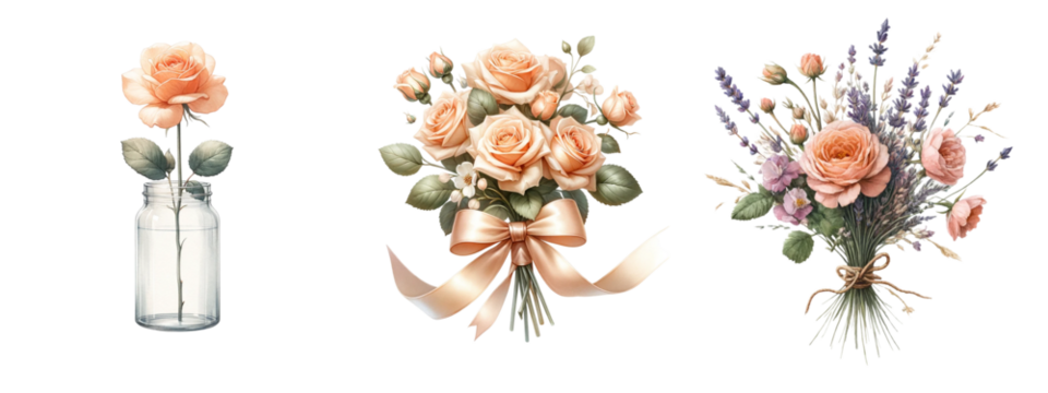 Peach Rose watercolor on white background