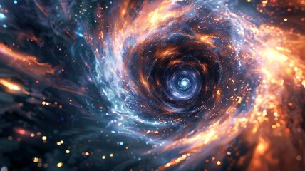 Swirling galaxy with bright celestial lights - An artist's impression of a swirling galaxy with dynamic light patterns and rich colors, evoking a sense of rotation - obrazy, fototapety, plakaty