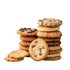 Close up of stack of cookies with chocolate chips