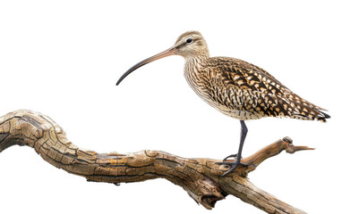 Obraz premium Wooden Branch Hosting a Curlew isolated on transparent Background