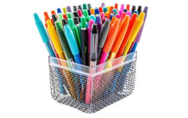 Assorted Hue Felt-Tip Pens in Organizer isolated on transparent Background