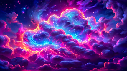 Obraz premium Cloud background with vibrant neon glow lighting effect