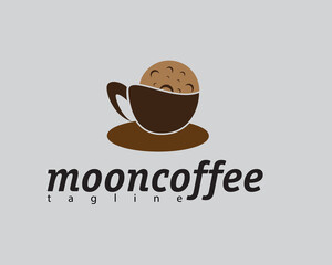 creative coffee cup and moon icon logo design template