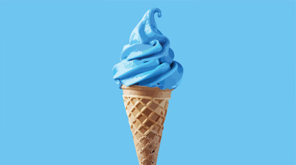 Blue Ice cream in waffle cone icon isolated on blue background