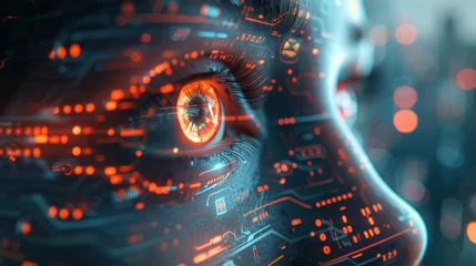 Deurstickers Cutting-edge artificial intelligence is driving the impending era of technological singularity through sophisticated deep learning techniques. Generative AI is at the forefront of this innovation. © tonstock
