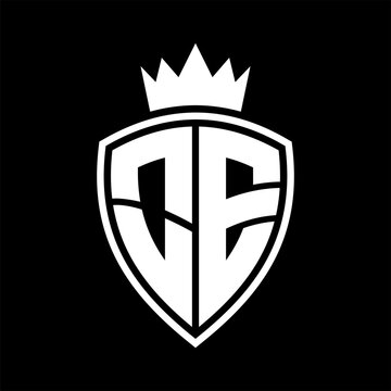 recommend clip art: OE Letter monogram shield and crown outline shape with black and white color design