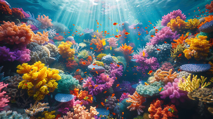 Fototapeta na wymiar An aerial view of a vibrant coral reef teeming with marine life